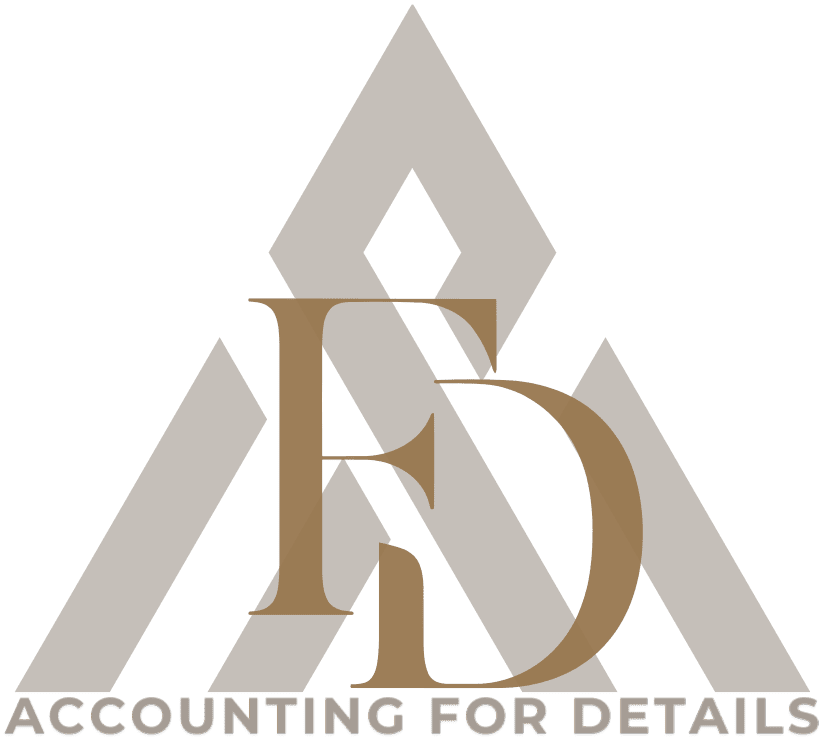 Logo with overlapping stylized letters "A," "F," and "D" in beige and gold, with the text "ACCOUNTING FOR DETAILS" at the bottom.